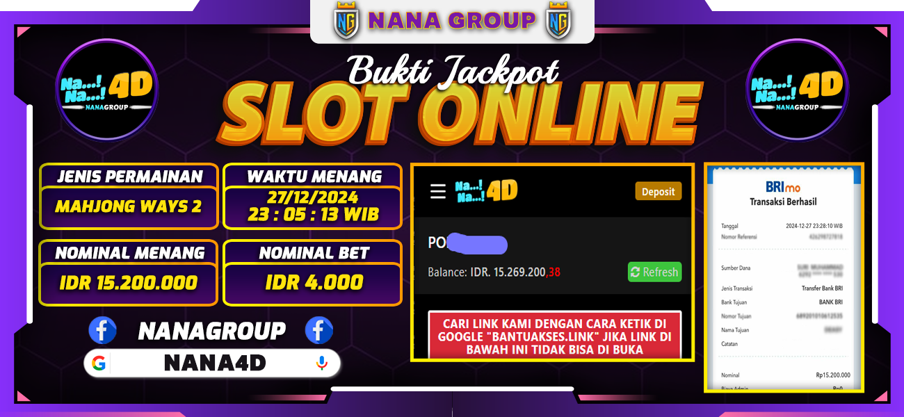 Bukti Kemenangan Besar Dibayar lunas Member NANA4D RP 15.200.000, 27 Desember 2024