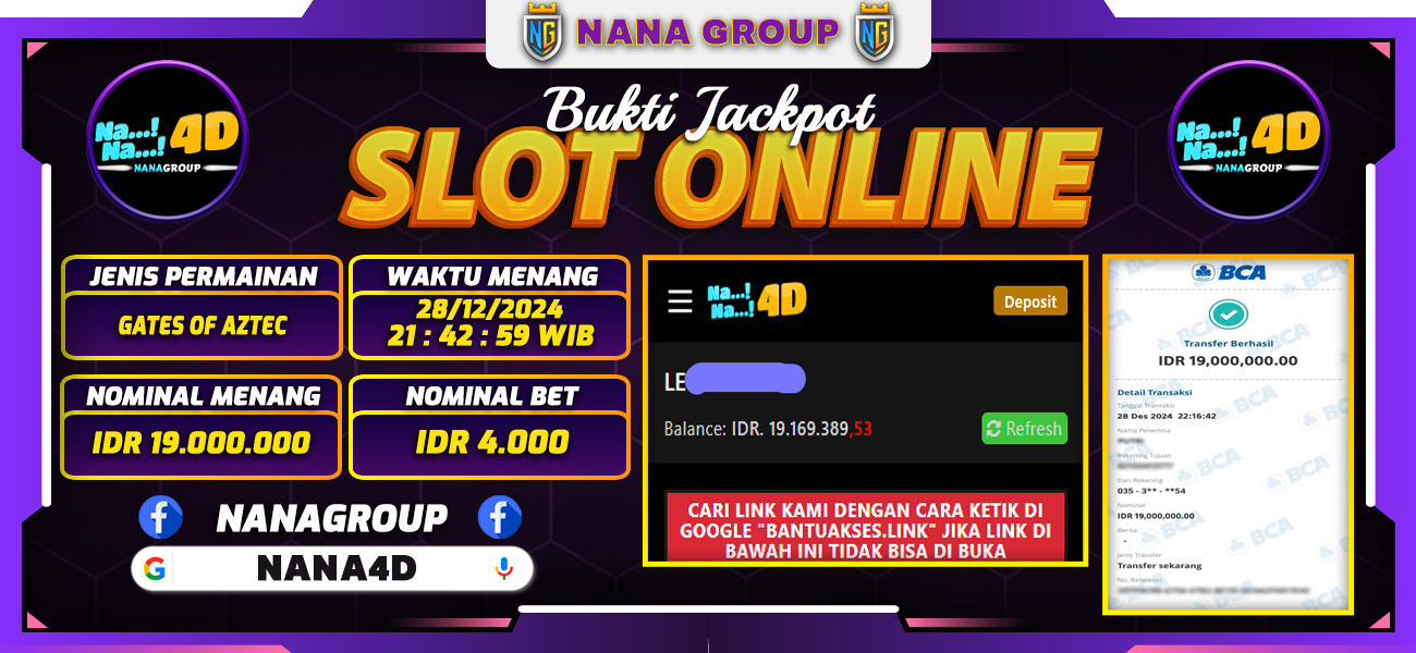 Bukti Kemenangan Besar Dibayar lunas Member NANA4D RP 19.000.000, 28 Desember 2024