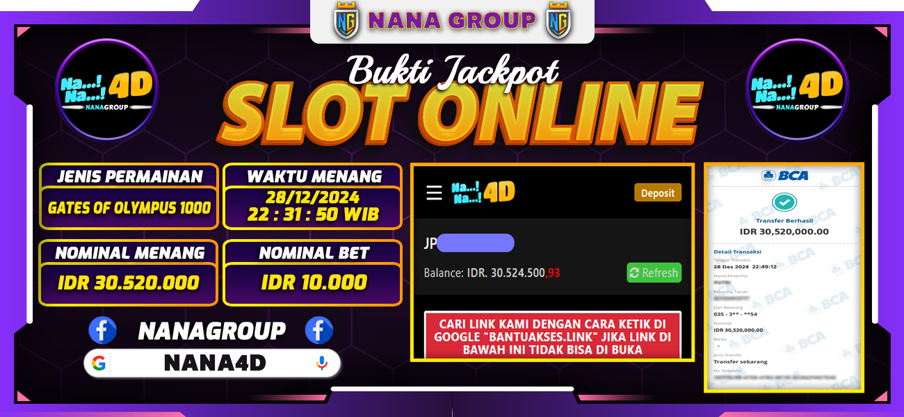 Bukti Kemenangan Besar Dibayar lunas Member NANA4D RP 30.520.000, 28 Desember 2024